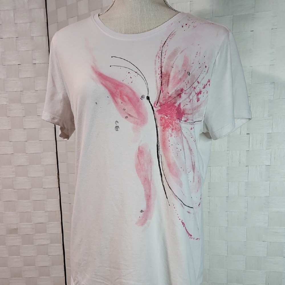 Sonoma White Tee with Pink Butterfly Design